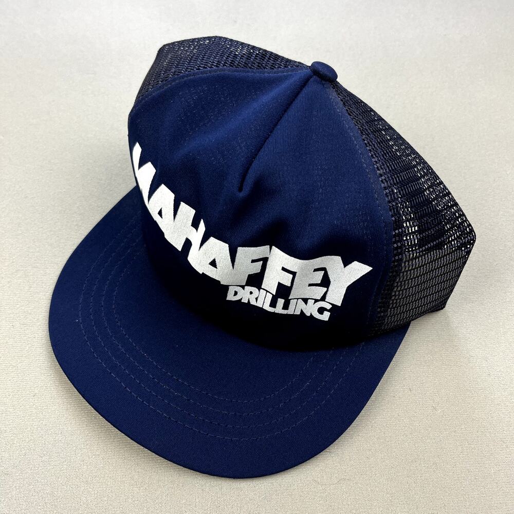 Vintage Oil Drilling Hat Cap Snapback Trucker Navy Blue Gas Company Workwear 80s